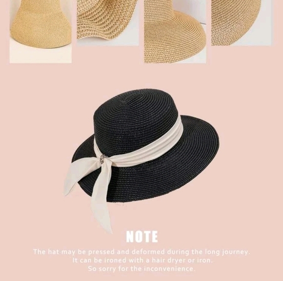 White Summer Sun Straw Hat - Picture 5 of 7